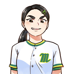 “くっきりした眉が特徴的な仙台杜の都高校女子野球部の3年キャッチャー太白まゆ”